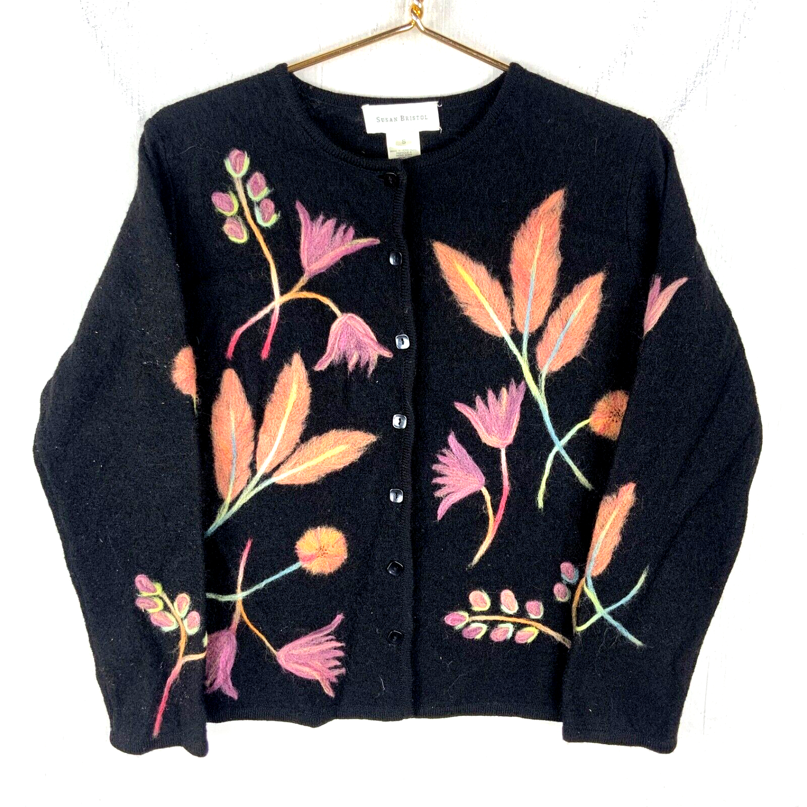 Vintage Susan Bristol Knit Cardigan Women’s Small Black Grandma Sweater