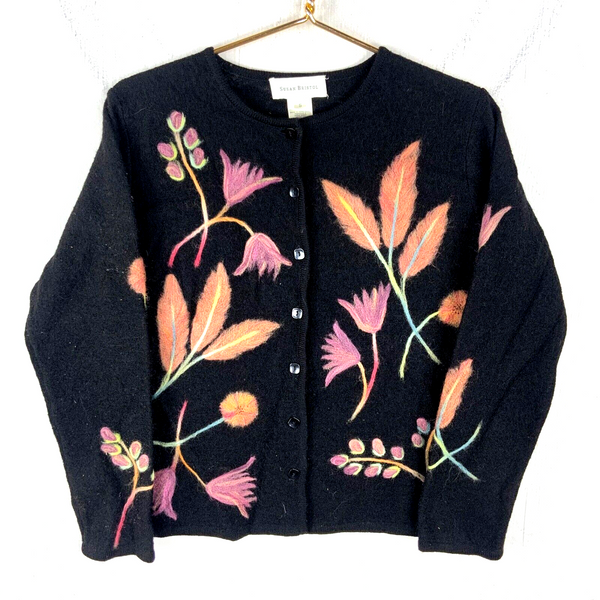 Vintage Susan Bristol Knit Cardigan Women’s Small Black Grandma Sweater