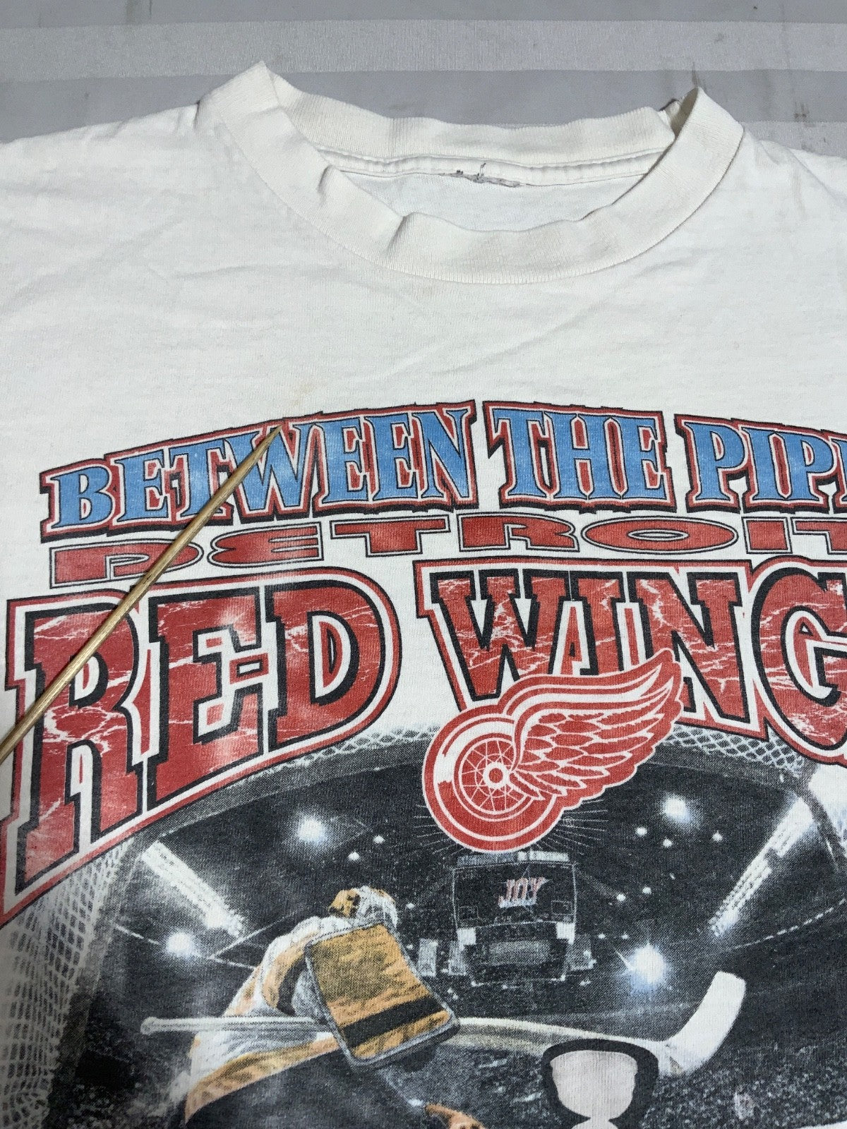 Vintage Detroit Red Wings T-shirt Large Nhl Between The Pipes Cup Crazy 1990s