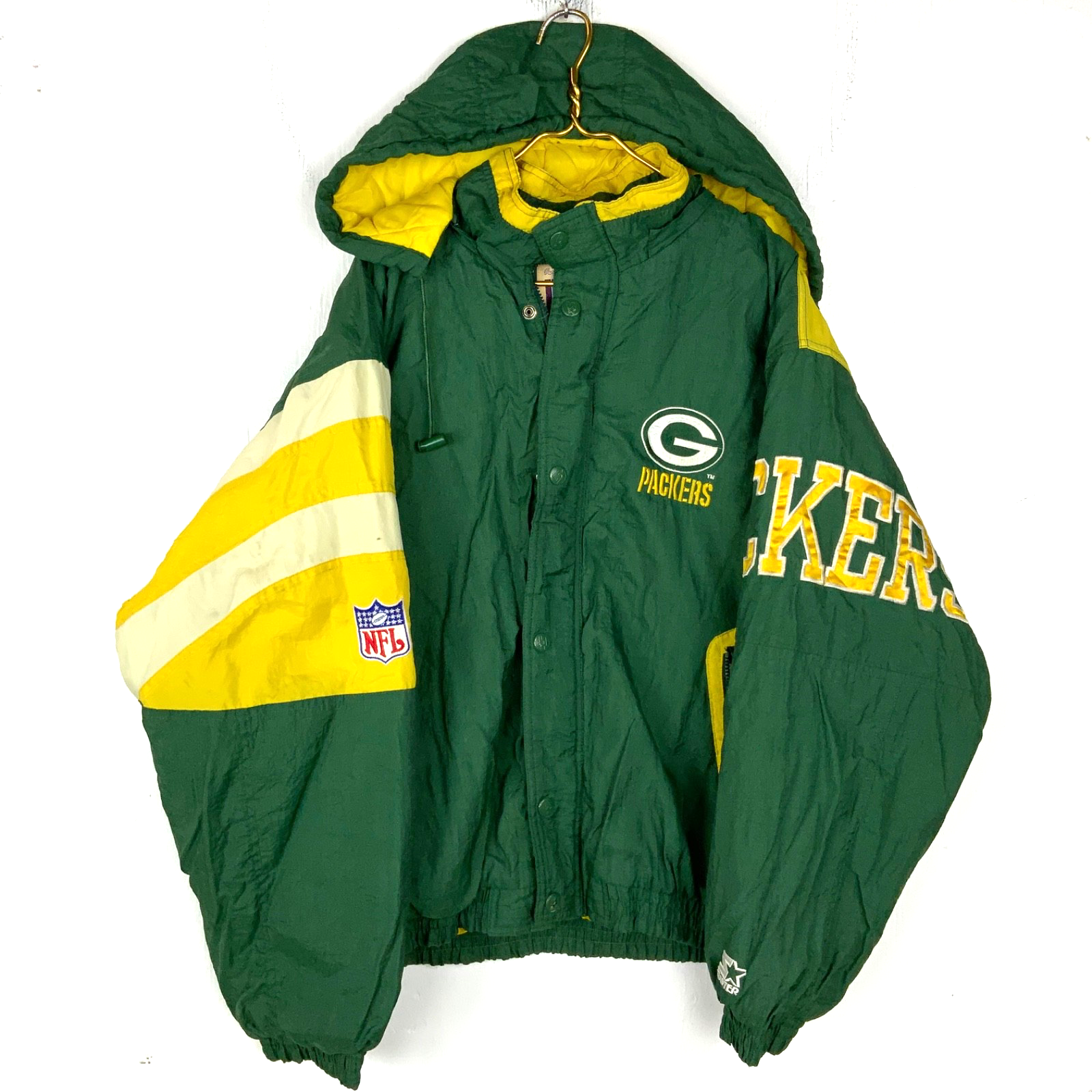 Vintage Green Bay Packers Starter Jacket XL Puffer Hooded Full Zip Nfl
