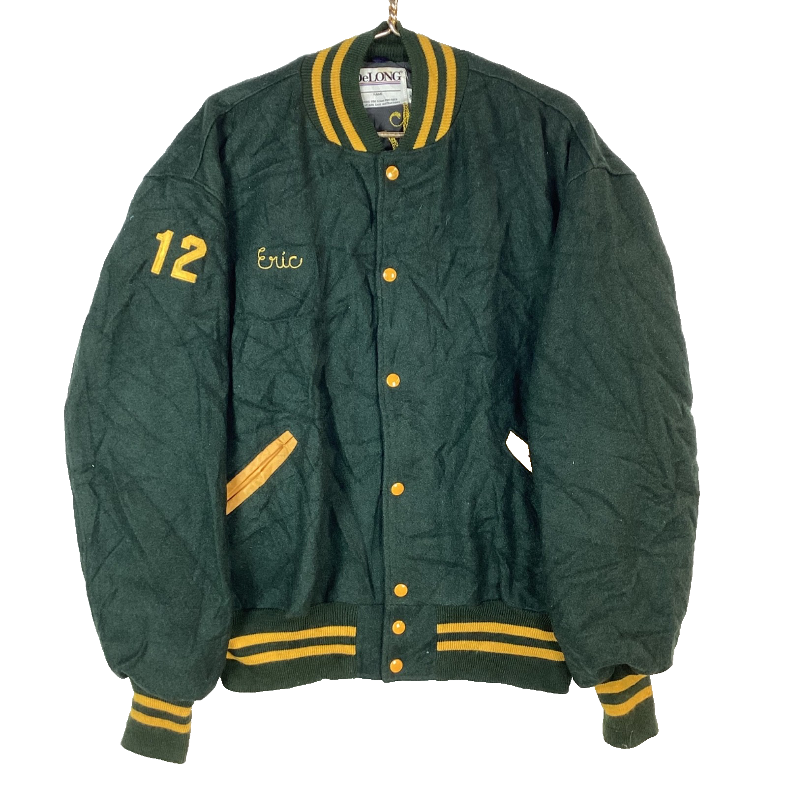 Vintage Delong Wool Varsity Jacket Xl Green 90s Made Usa Gateway Crausaders