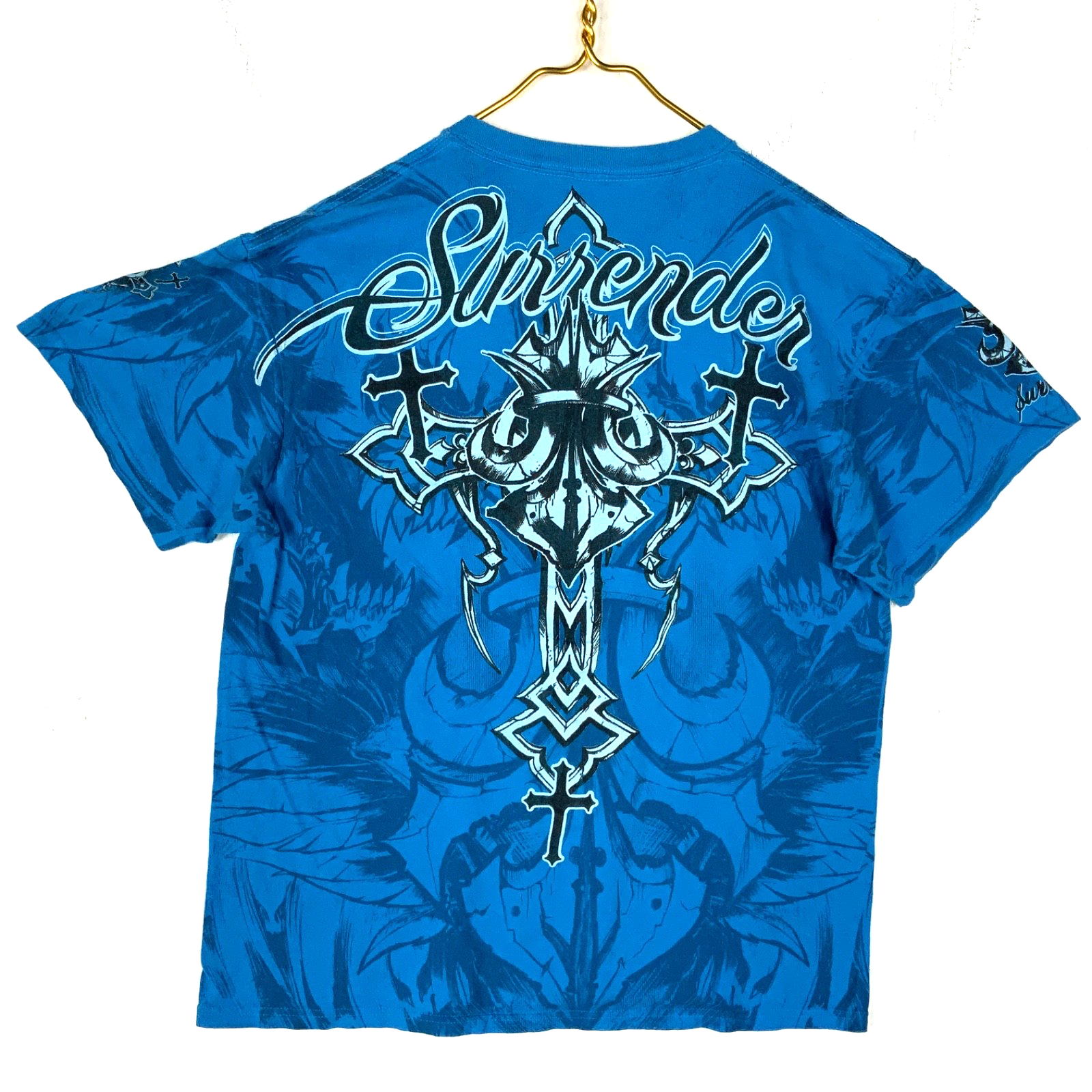 Y2K Chemistry T-Shirt Large Blue Grunge All Over Print Big Logo Surrender