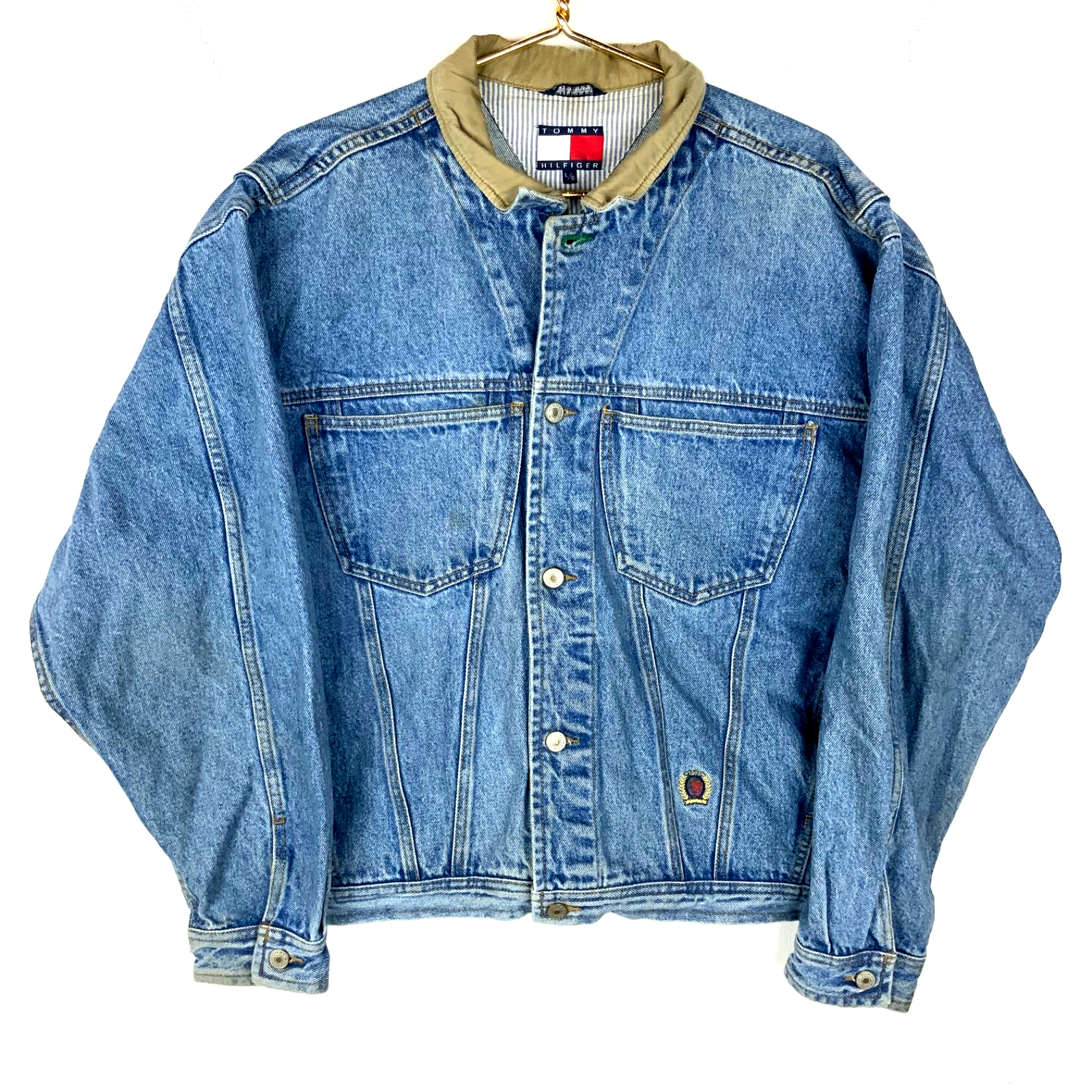 Vintage Tommy Hilfiger Denim Jean Jacket Large Blue Light Wash 90s