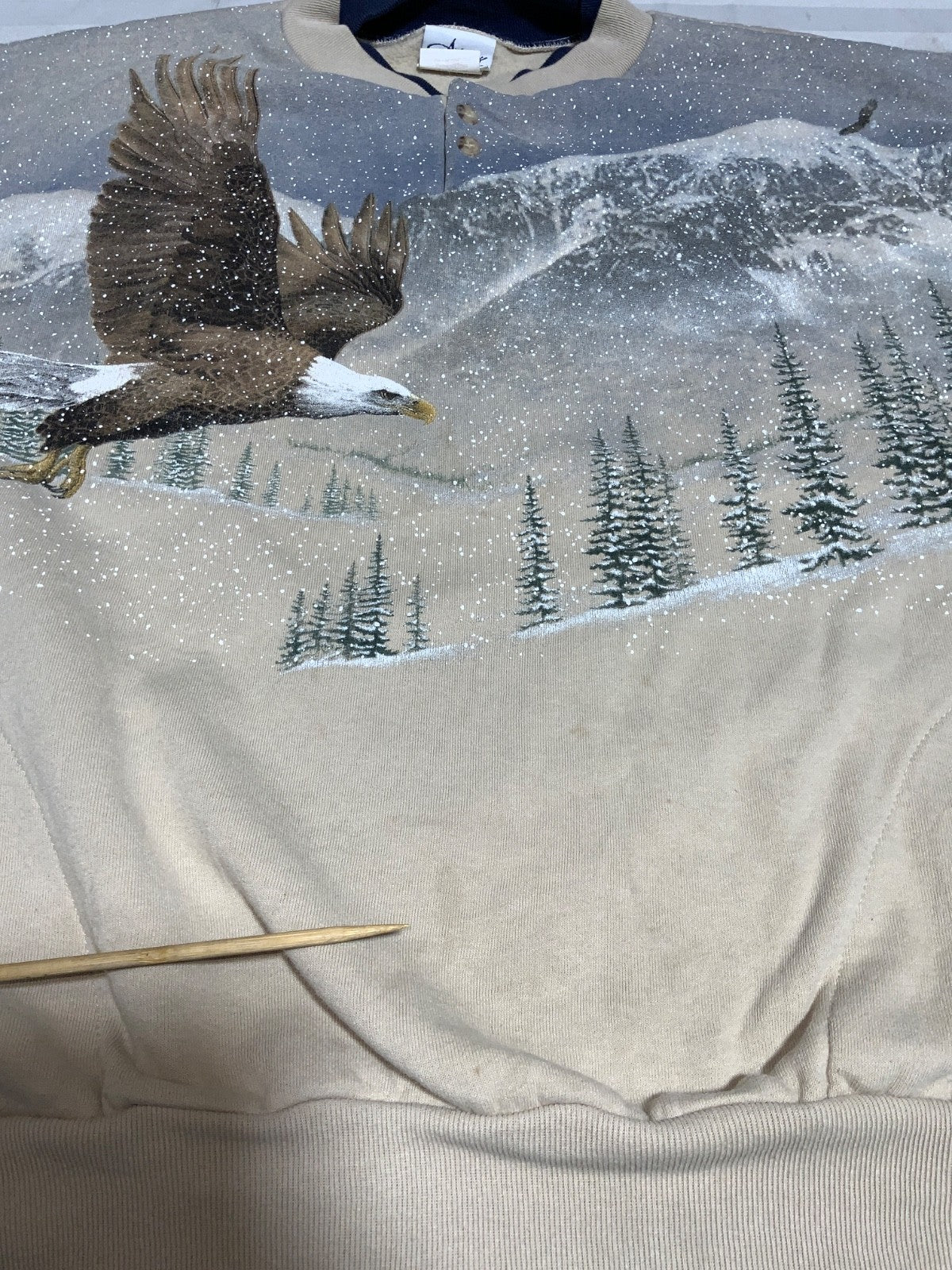 Vintage Wildlife Eagle Sweatshirt Henley Medium All Over Print Wildlife Usa 90s