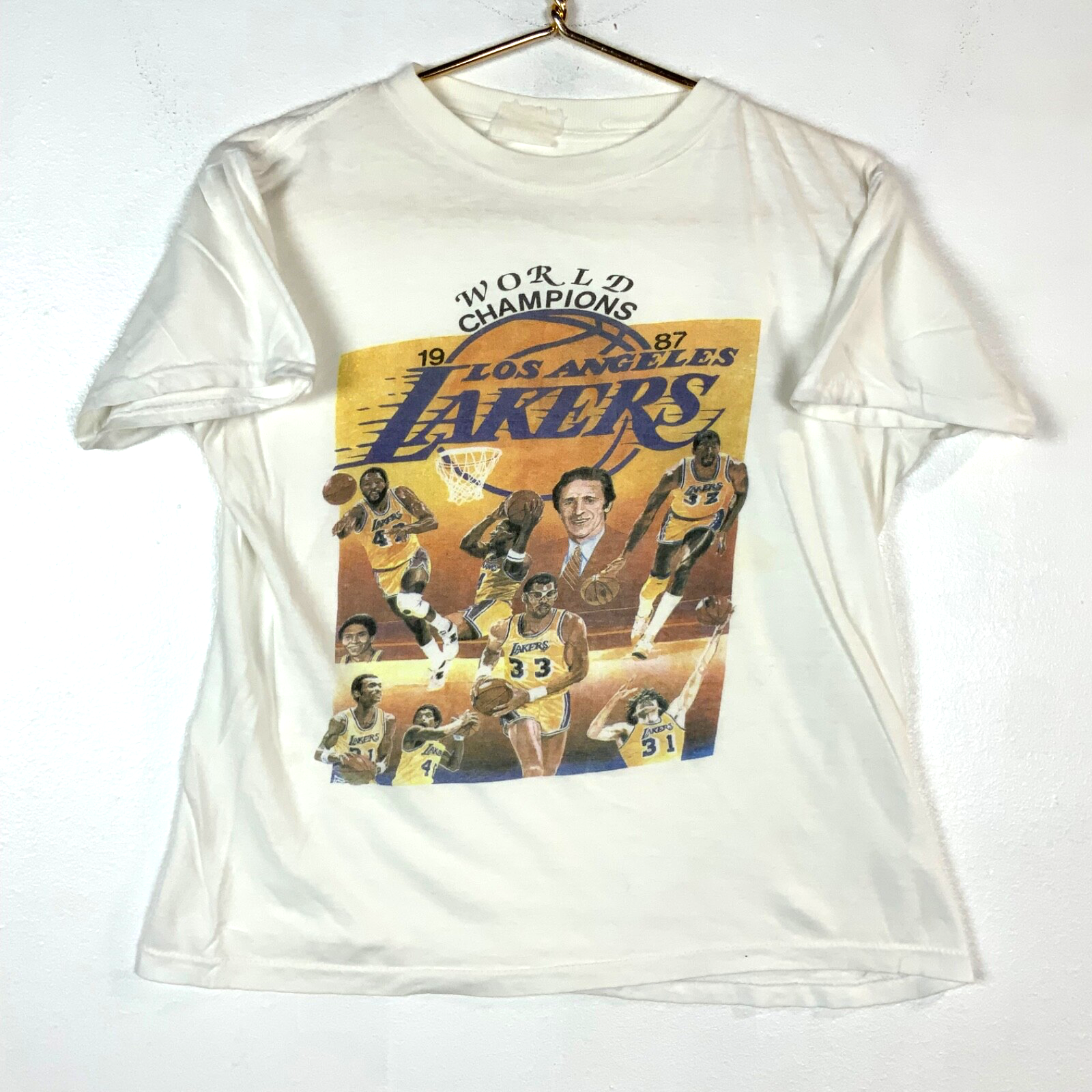 Vintage Los Angeles Lakers T-shirt Medium Single Stitch Nba 1987 Champs 1980s