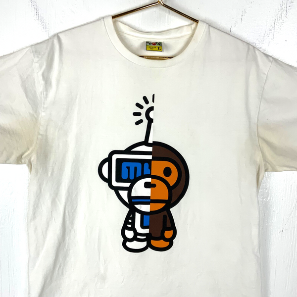 Bape Baby Milo T-Shirt Size XL White Single Stitch Robot Split A Bathing Ape Y2k