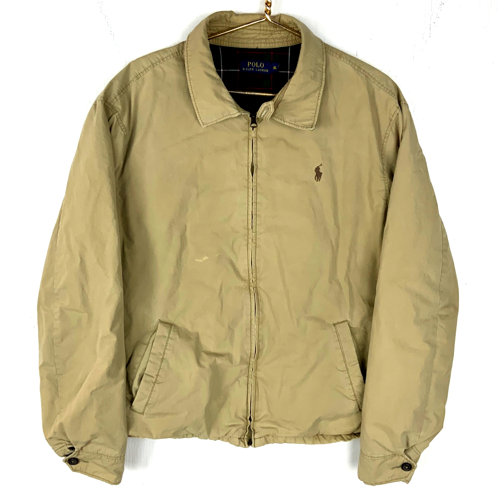 Polo Ralph Lauren Harrington Jacket XL Brown Full Zip Plaid Lined