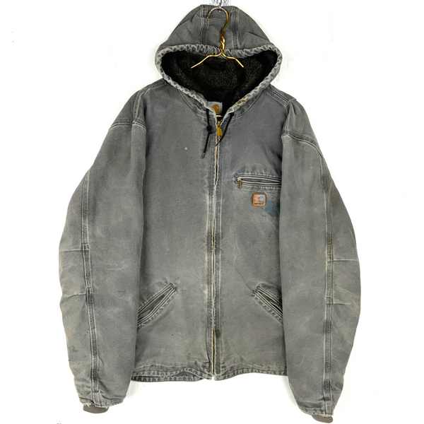 Carhartt Sierra Jacket Large Tall Gray Hooded Full Zip Sherpa Lined Work Wear