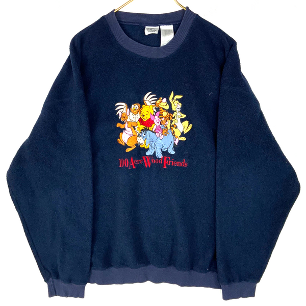 Vintage Disney 100 Acre Wood Friends Fleece Sweater Jacket Large Blue Cartoon