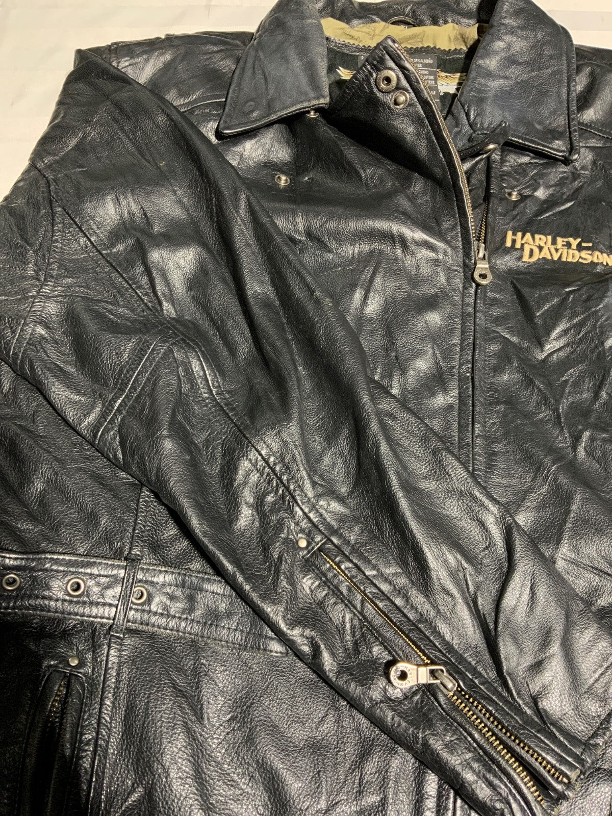 Vintage Harley Davidson Leather Biker Jacket XL Black Full Zip Lined Belted