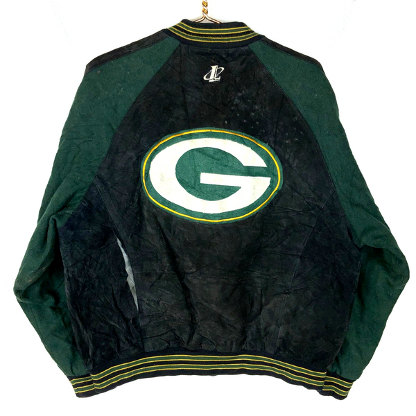 Vintage Green Bay Packers Logo Athletic Leather Varsity Bomber Jacket Large Nfl