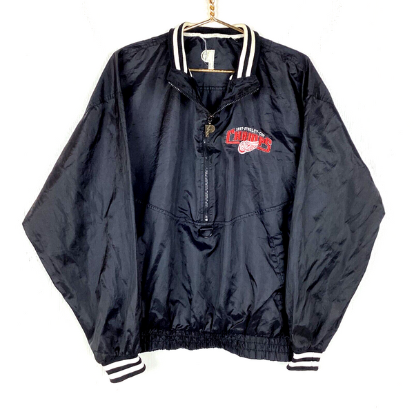 Vintage Detroit Red Wings Proplayer Jacket Size Medium Black Half Zip Nhl