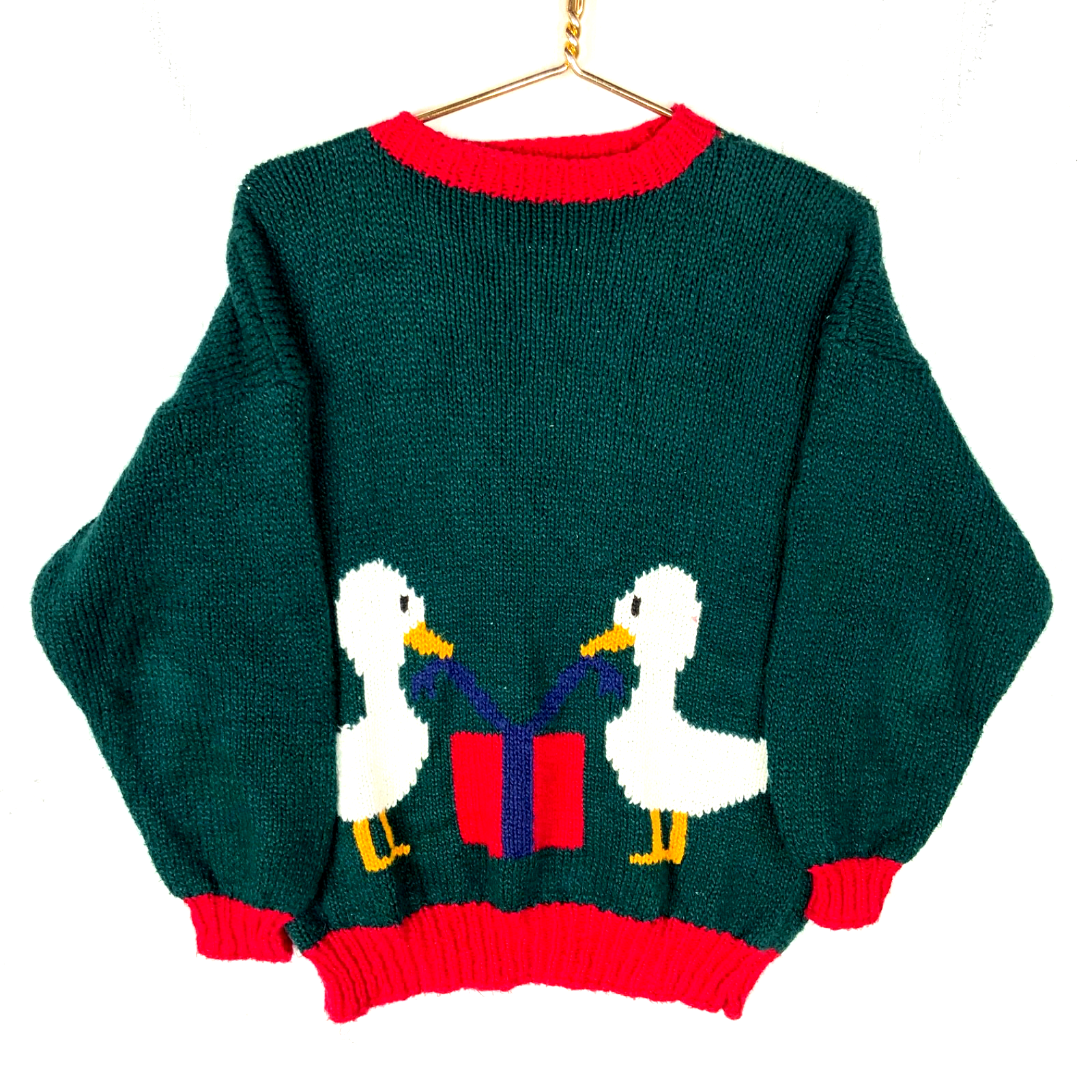 Vintage 1990s Grandma Knit Sweater Women’s XS Green Crewneck Duck