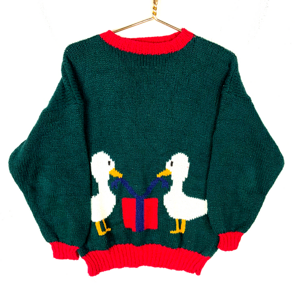 Vintage 1990s Grandma Knit Sweater Women’s XS Green Crewneck Duck
