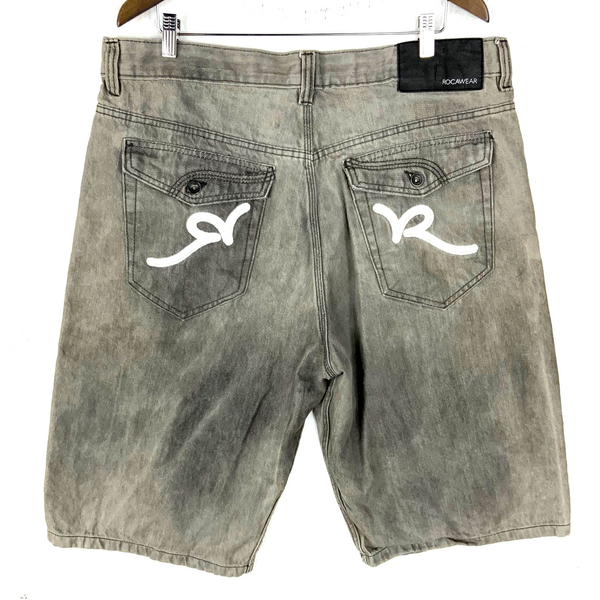 Vintage Rocawear Denim Jean Shorts Size 38 Gray Y2k Baggy