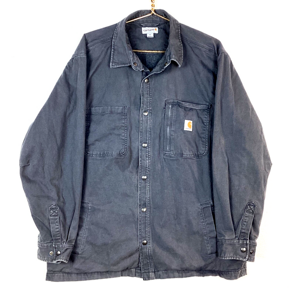 Vintage Carhartt Canvas Shirt Jacket Size XL Gray Snap Button Long Sleeve