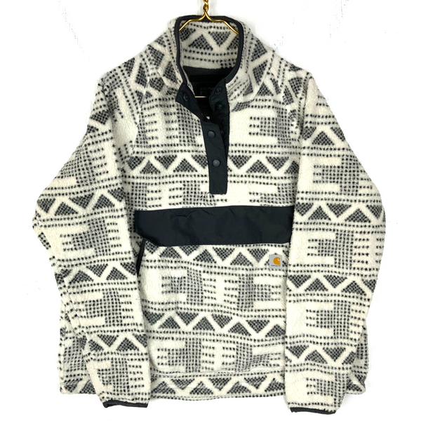 Carhartt Fleece Sweater Jacket Women's XL White Relaxed Fit Patterned Work Wear
