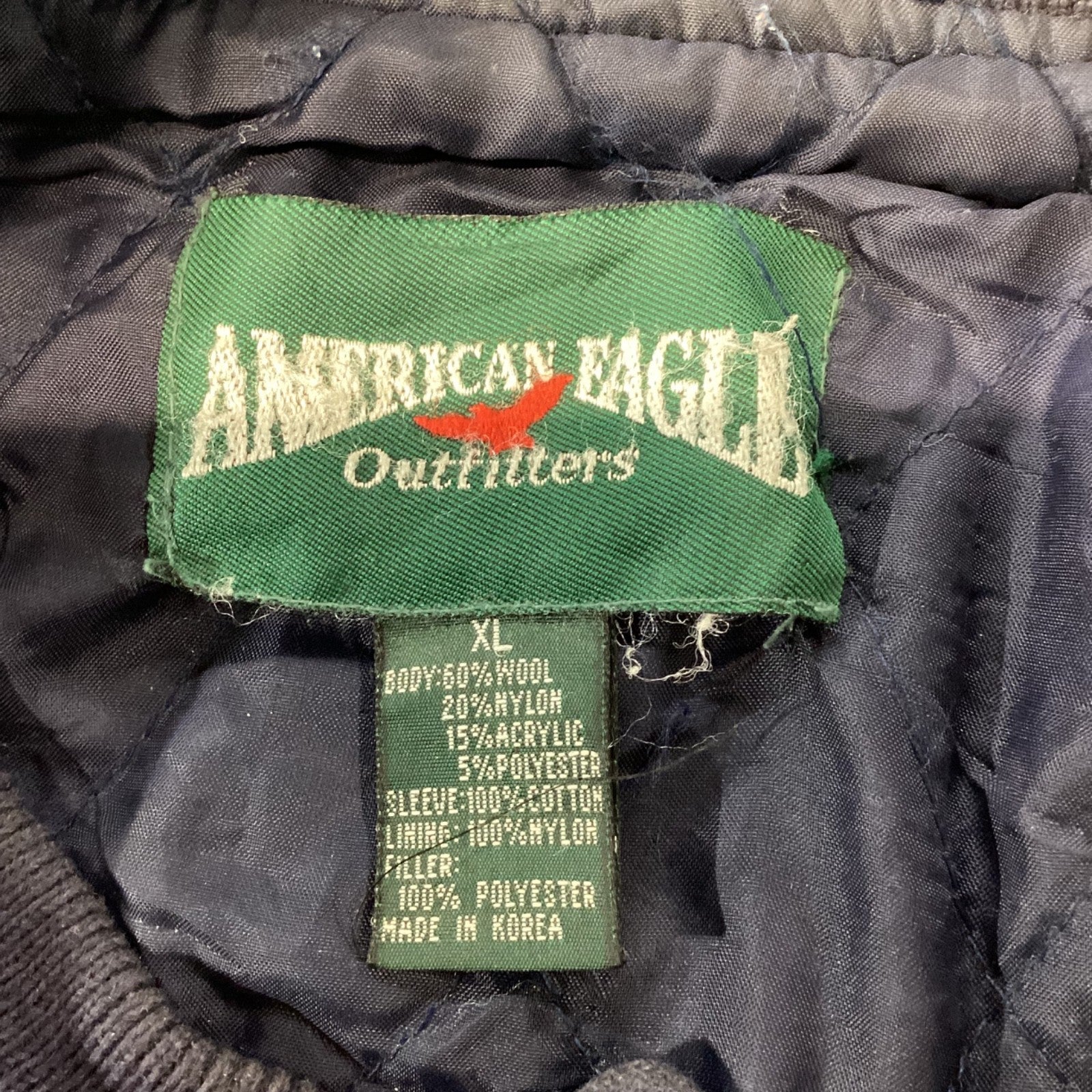 Vintage American Eagle Denim Wool Varsity Jacket Xl Baseball Embroidered 90s