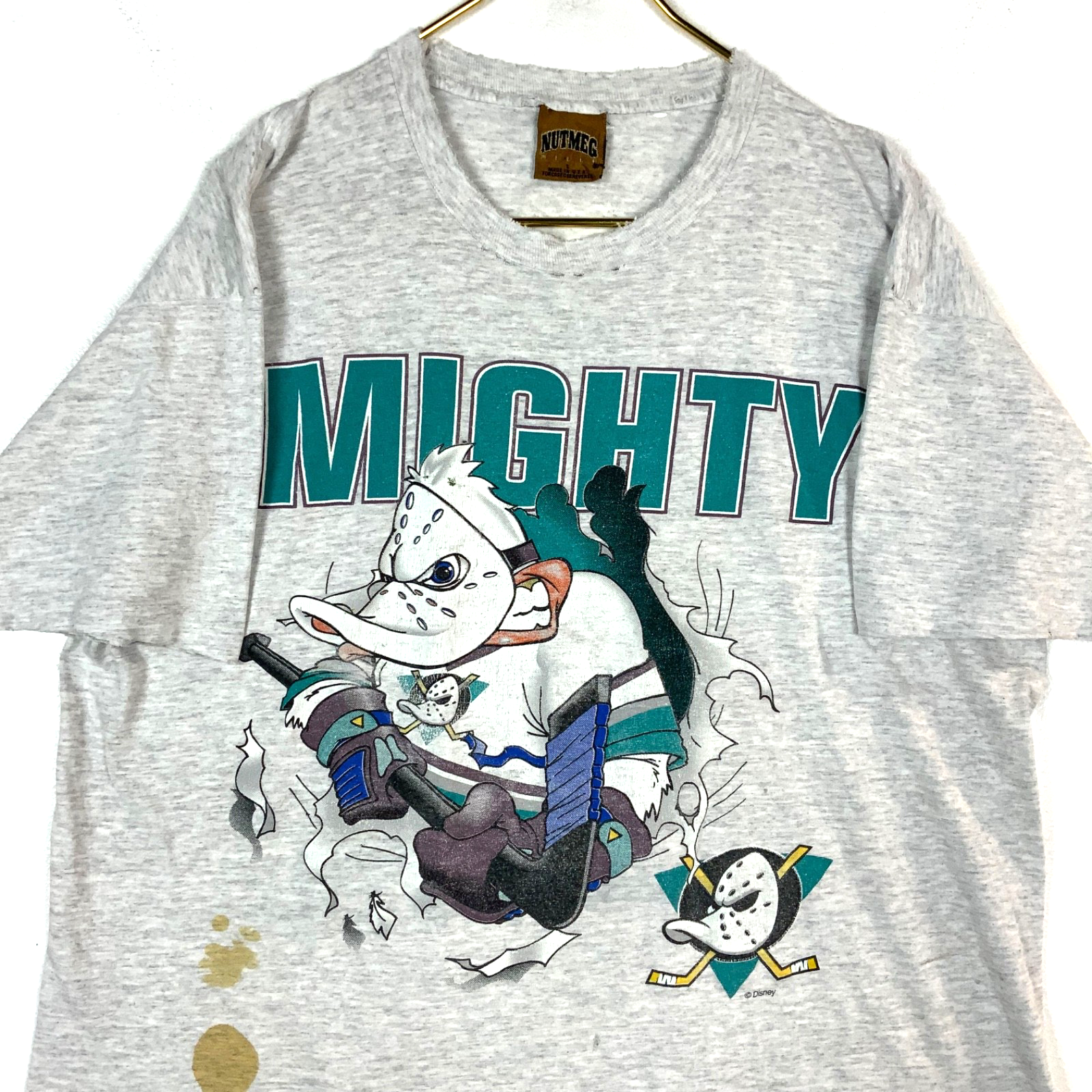 Vintage Anaheim Mighty Ducks Nutmeg T-Shirt Large Made Usa Nhl Breakthrough 90s