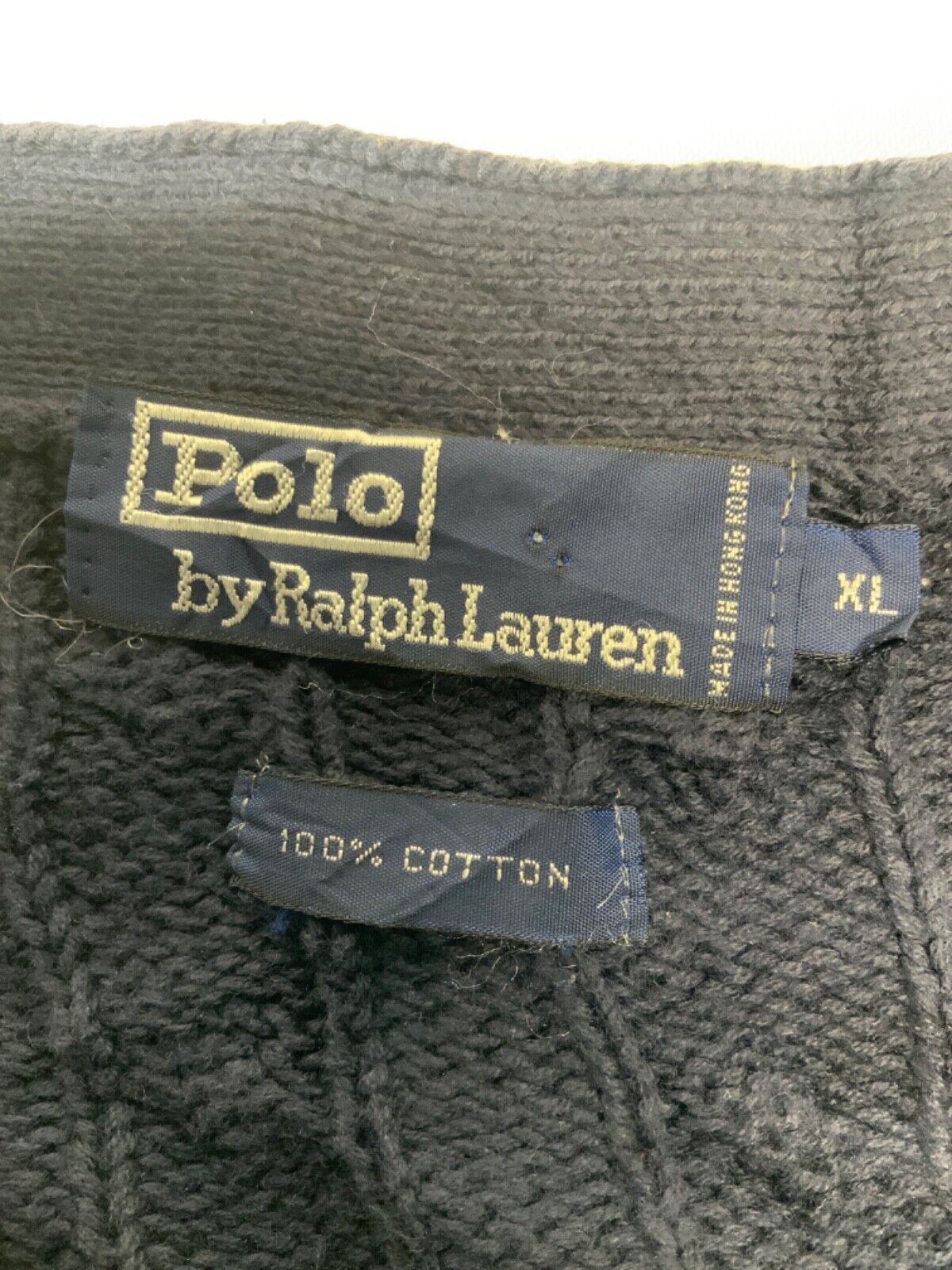 Vintage Polo Ralph Lauren Golf Cable Knit Cardigan Sweater XL Blue 90s
