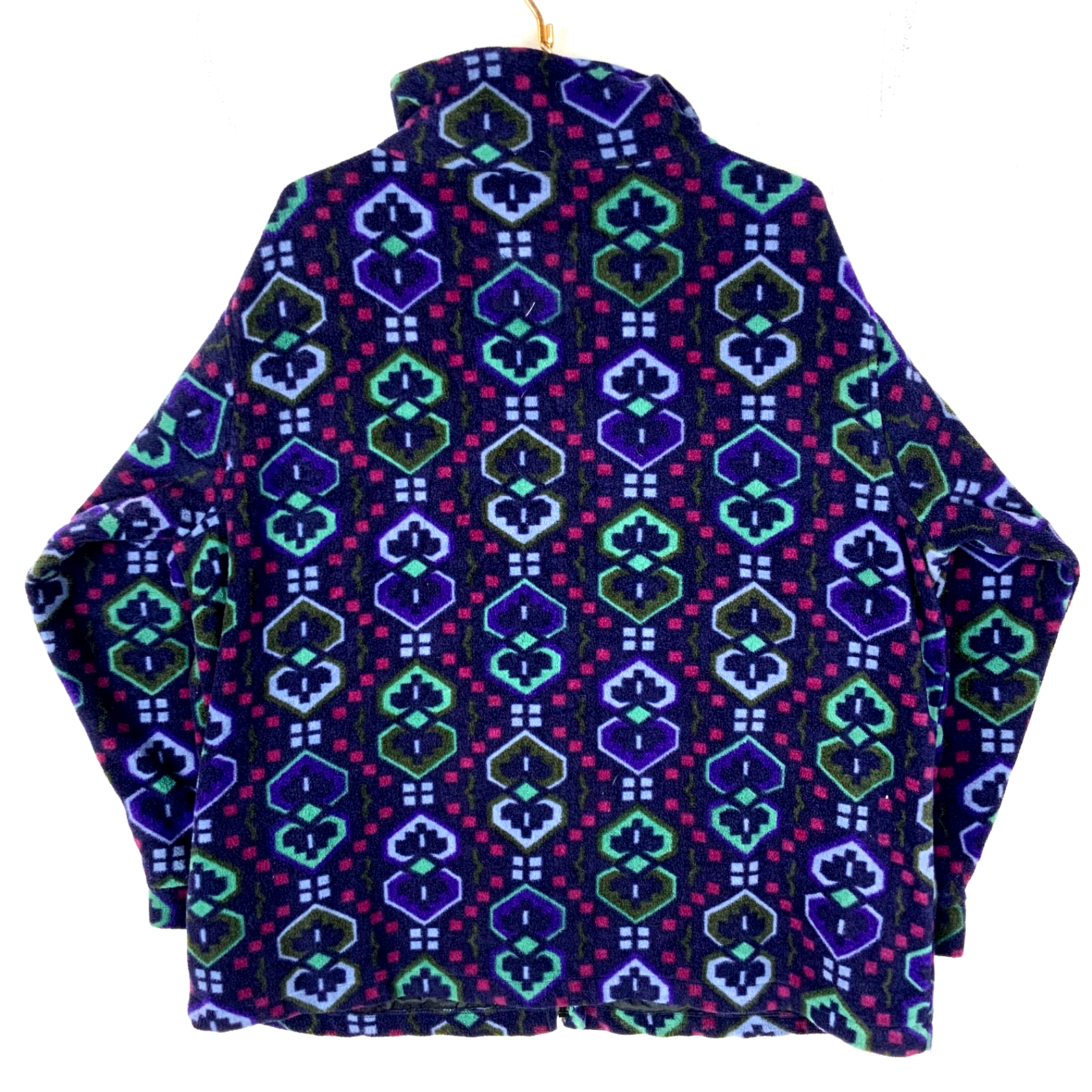 Vintage 1990s Fleece Sweater Jacket Women’s 2XL Purple Full Zip Patterned