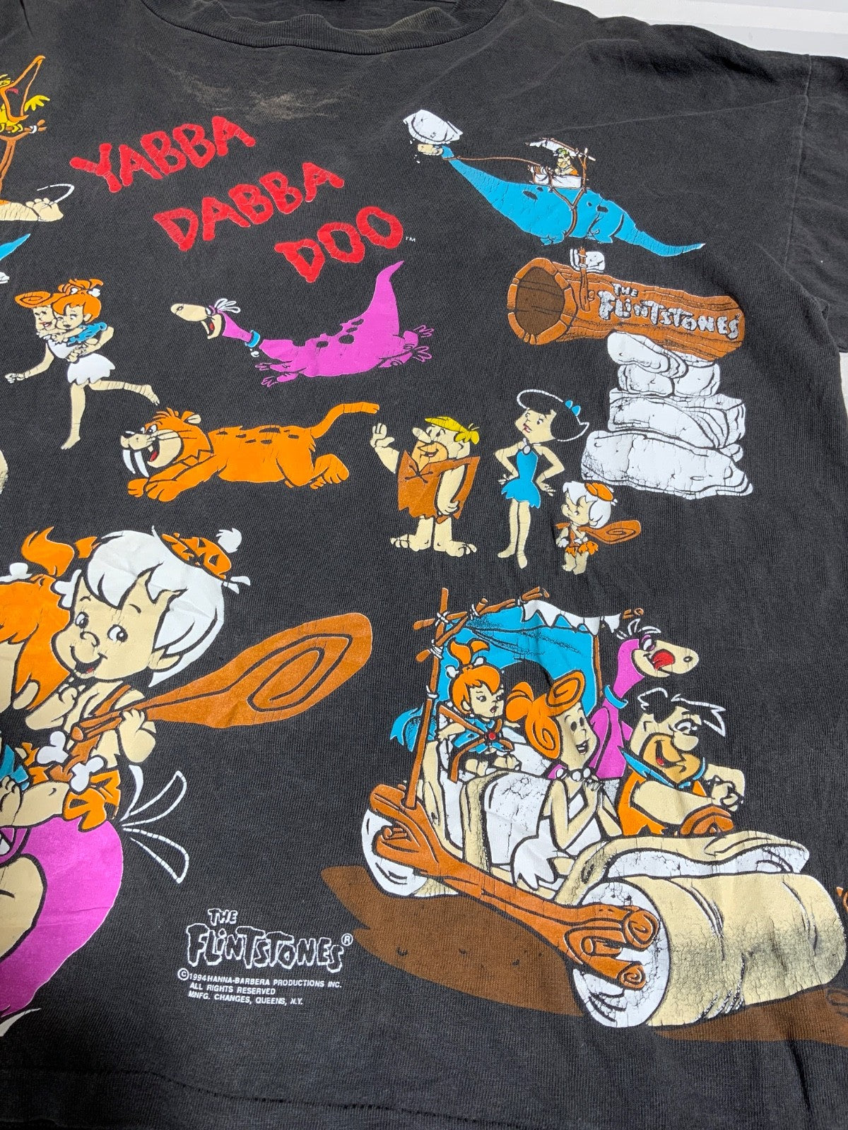 Vintage The Flintstones Changes T-Shirt XL Black All Over Print 1994 Cartoon 90s