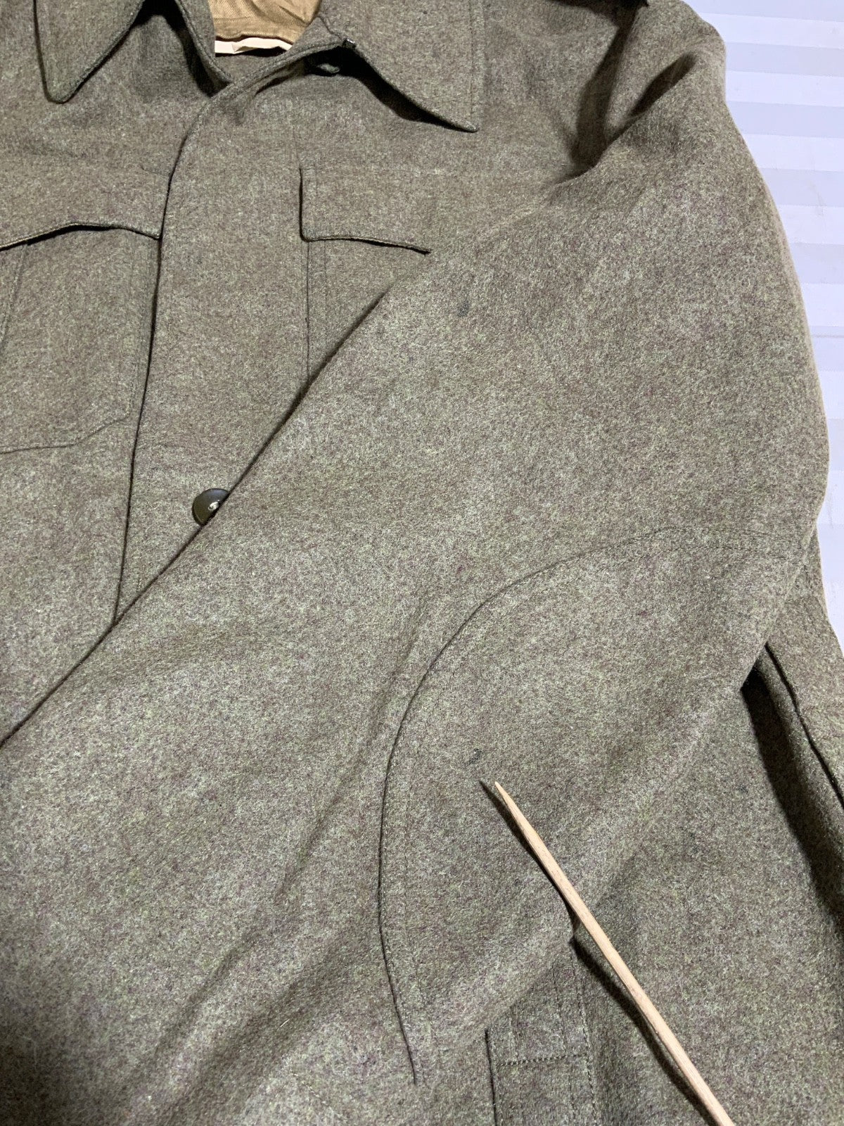 Vintage German Military Wool Jacket Size XS Green Button Up Vietnam Era 60s