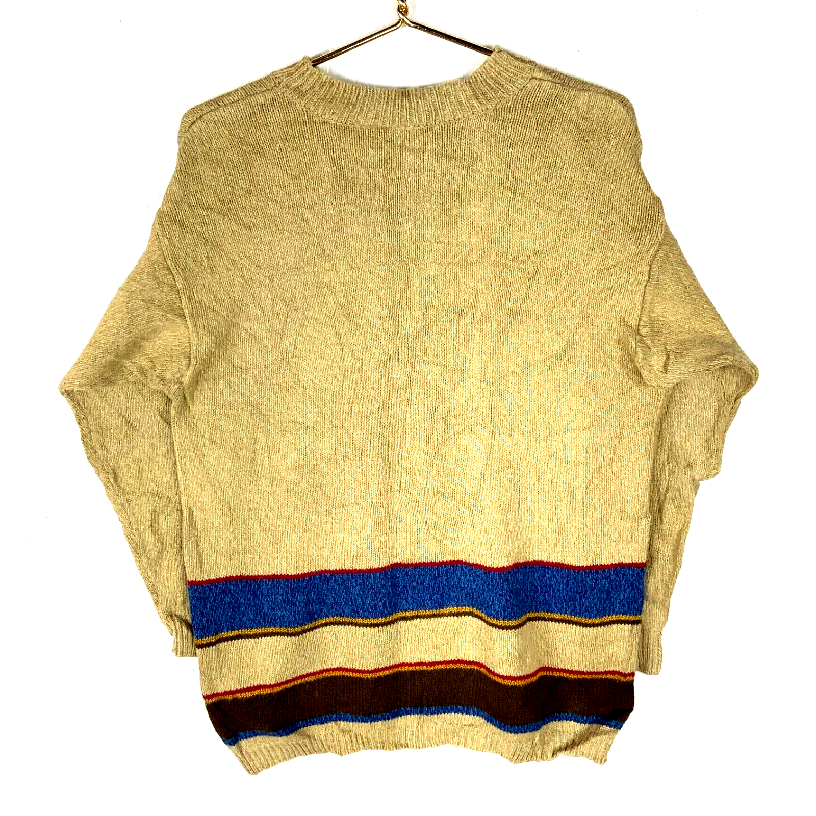 Vintage Tapestry Knit Sweater Women’s Small Beaded Aztec Cowboy Western 90s Tan