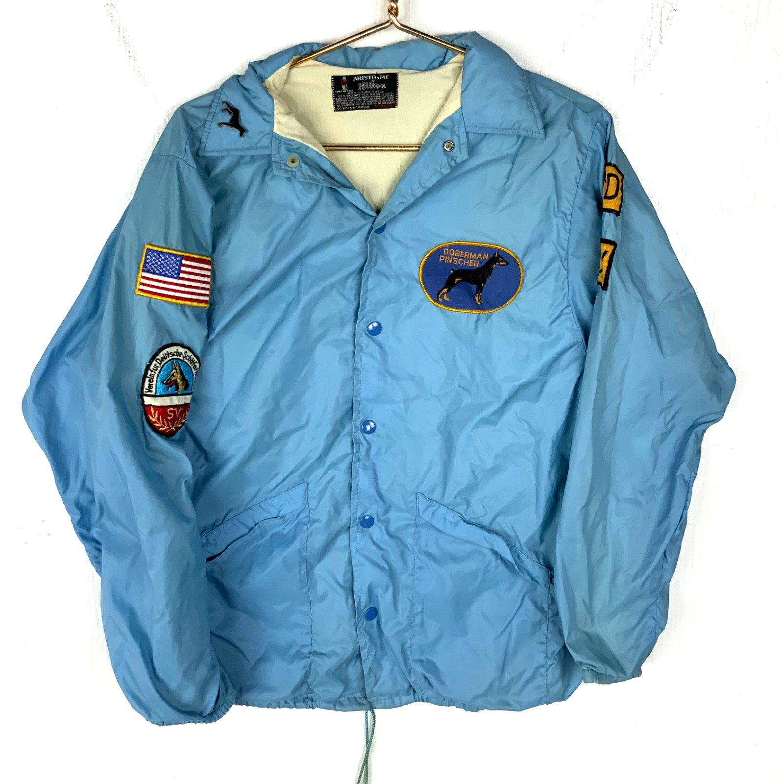 Vintage 1970s Windbreaker Jacket Medium Blue Snap Button Lined