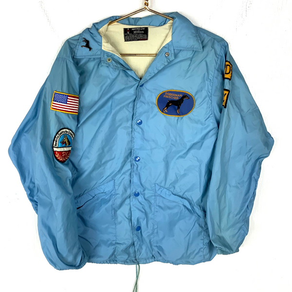 Vintage 1970s Windbreaker Jacket Medium Blue Snap Button Lined