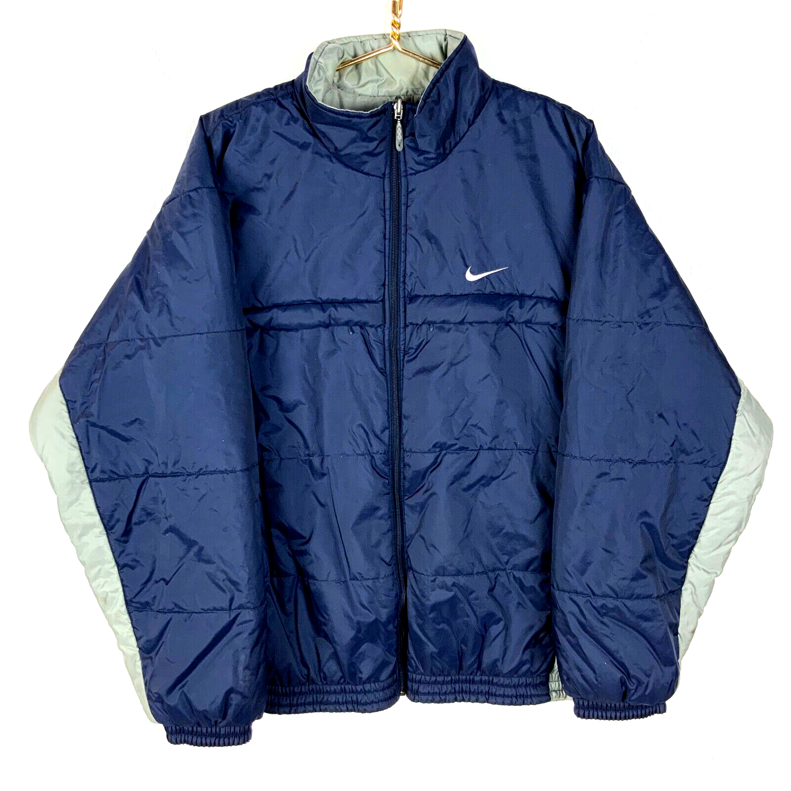 Vintage Nike Puffer Jacket Large Blue Reversible 90s
