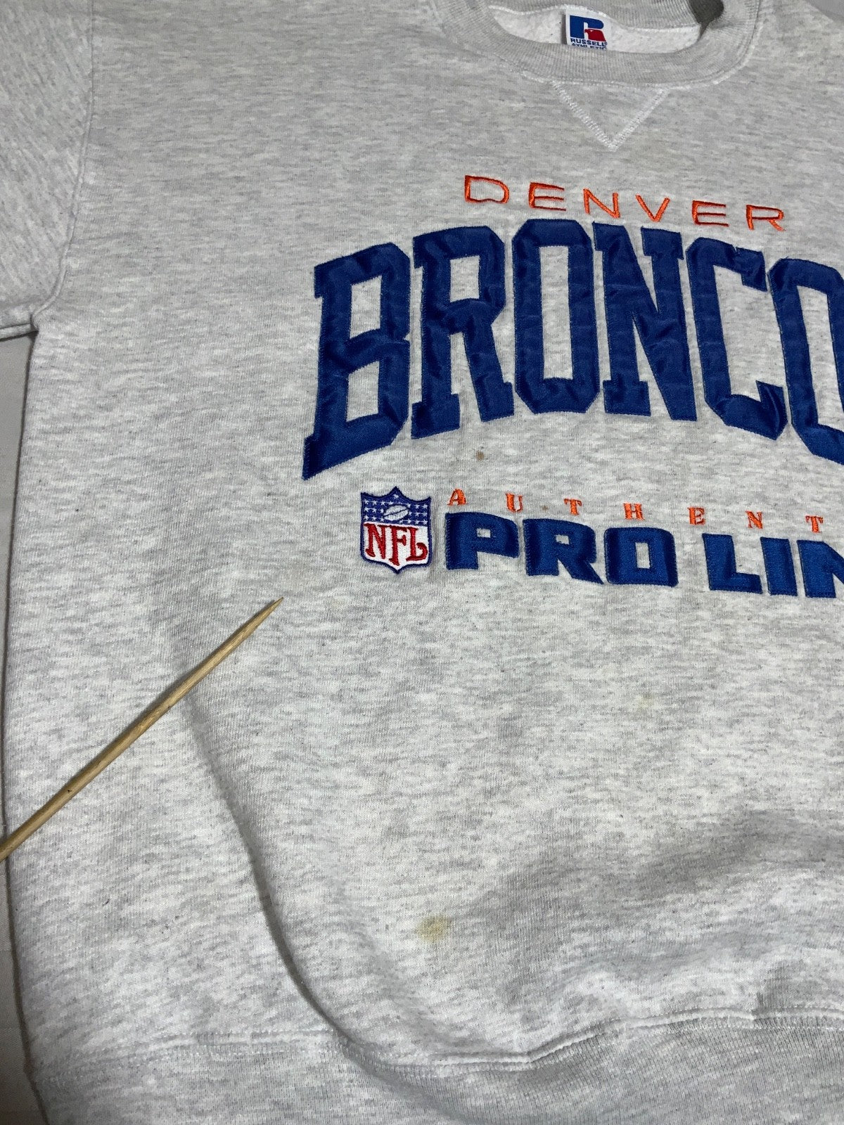 Vintage Denver Broncos Russell Sweatshirt Large Gray Nfl Authentic ProLine 90s