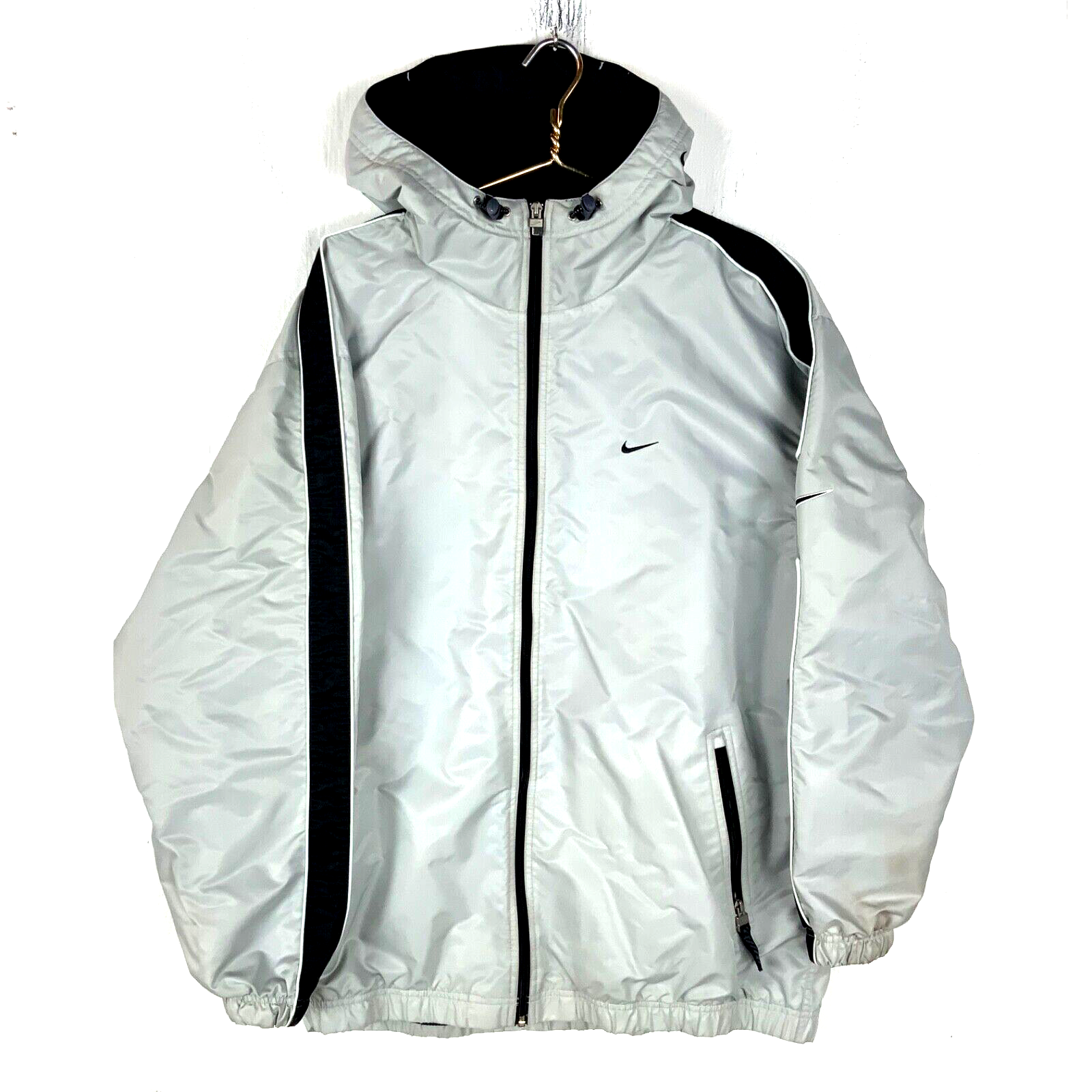 Vintage Nike Jacket XL Gray Full Zip Fleece Lined Hooded Y2K