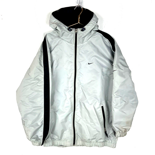 Vintage Nike Jacket XL Gray Full Zip Fleece Lined Hooded Y2K