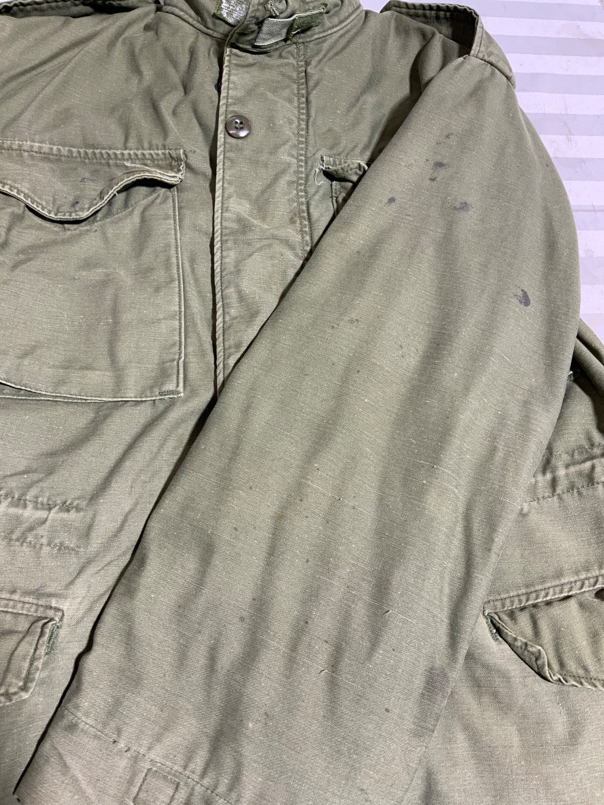 Vintage Us Army Og-107 Jacket Size Small Green Snap Button Vietnam Era 60s 70s
