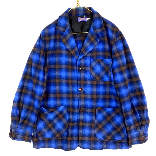 Vintage Pendleton Wool Flannel Shirt Jacket Size Medium Blue Plaid Made In Usa