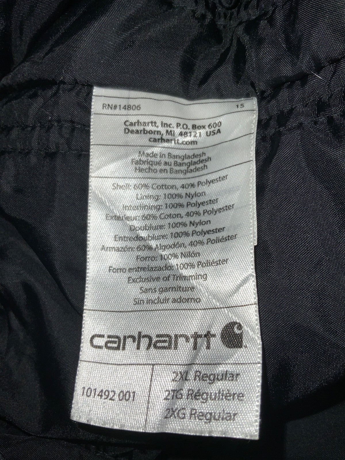 Carhartt Quick Duck Jacket 2XL Black Full Zip Quilt Lined Work Wear