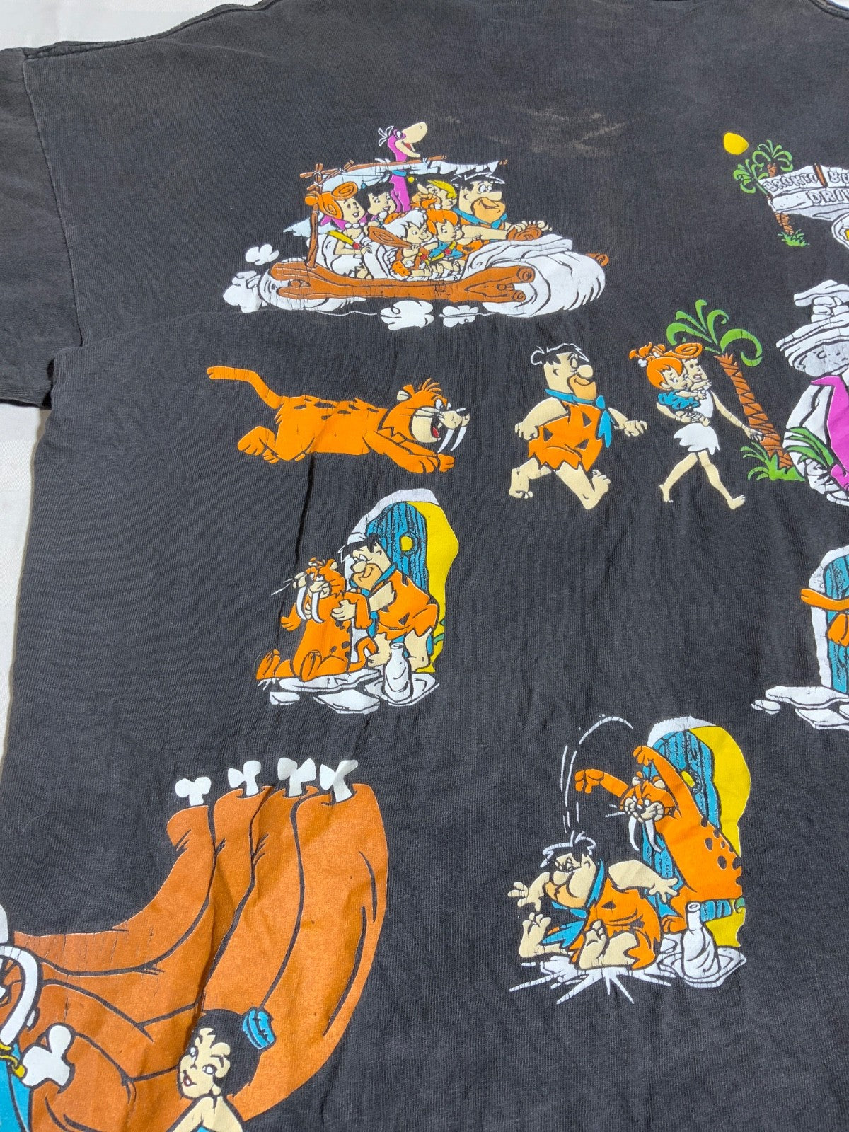 Vintage The Flintstones Changes T-Shirt XL Black All Over Print 1994 Cartoon 90s