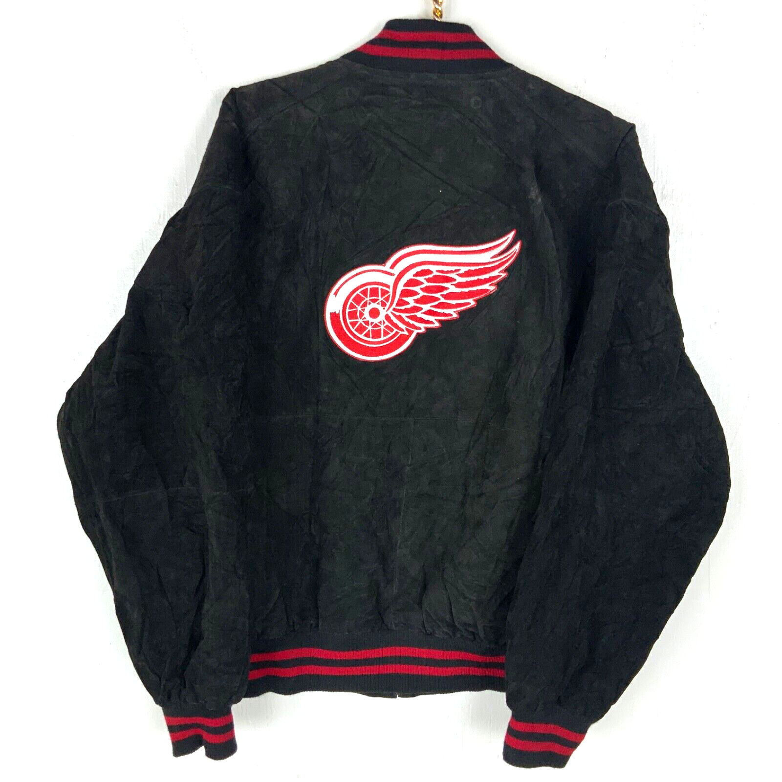 Vintage Detroit Red Wings Jacket Large Black Full Zip Suede Bomber Nhl