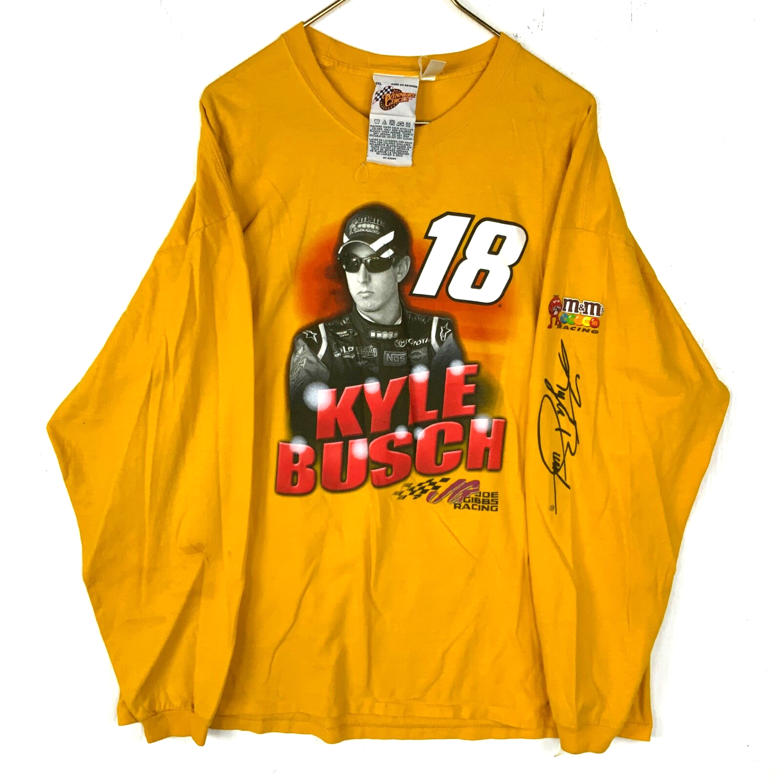 Y2K Nascar T-shirt 2XL Yellow Long Sleeve Joe Gibbs Racing M&m Kyle Busch