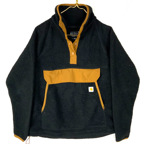 Carhartt Fleece Sweater Jacket Women's Medium Black Relaxed Fit Snap Button