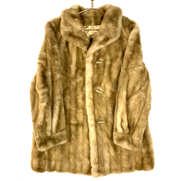 Vintage Women's Faux Fur Coat Jacket Size 18 Beige Tissavel France 80s 90s