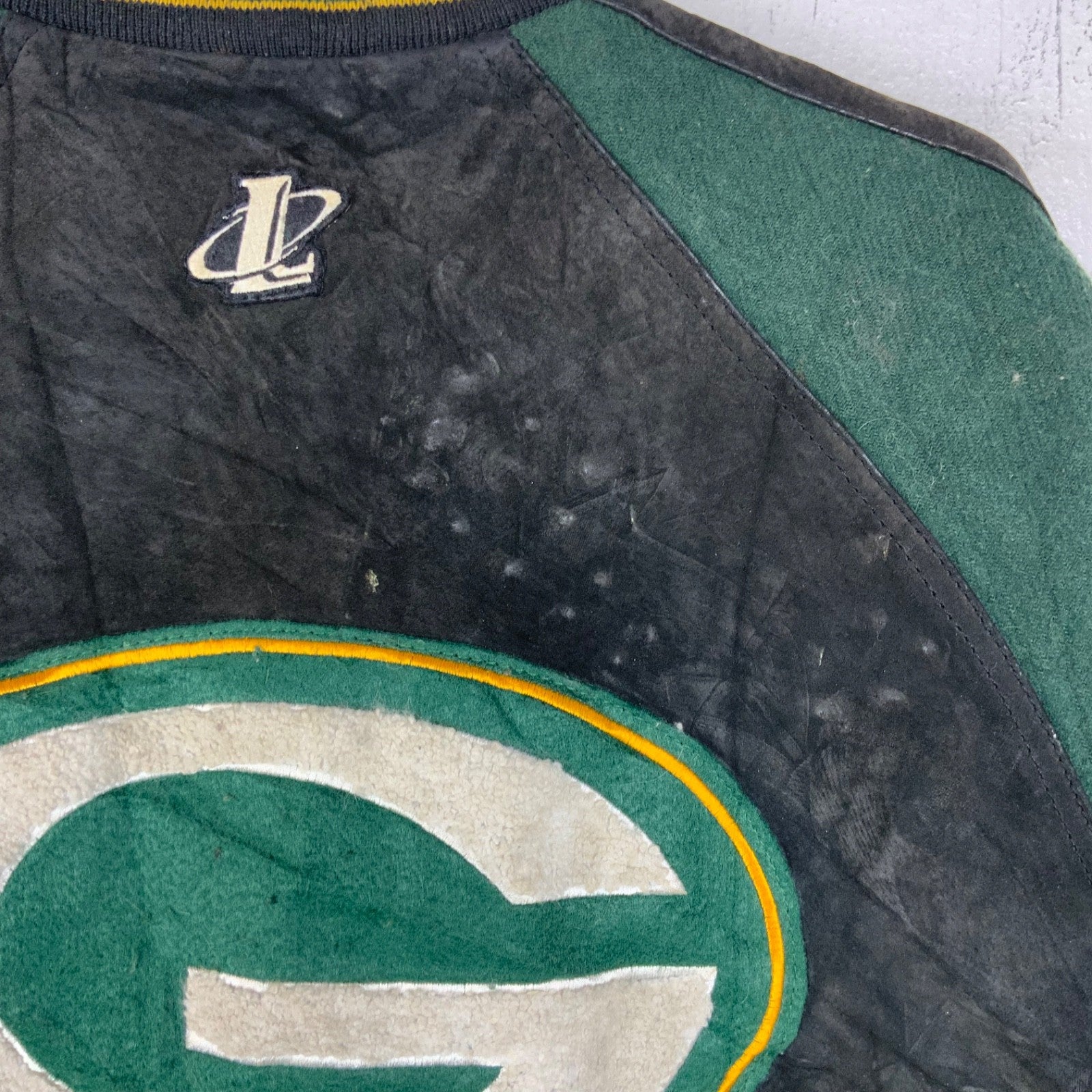 Vintage Green Bay Packers Logo Athletic Leather Varsity Bomber Jacket Large Nfl