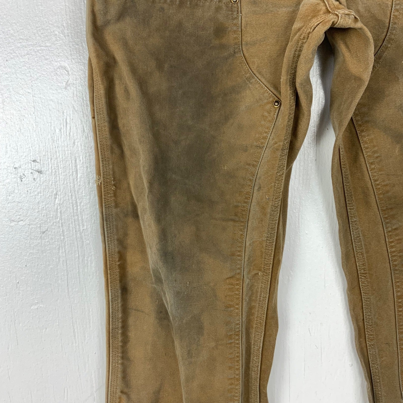 Carhartt Double Knee Dungaree Canvas Workwear Pants 36x34 Brown Distressed