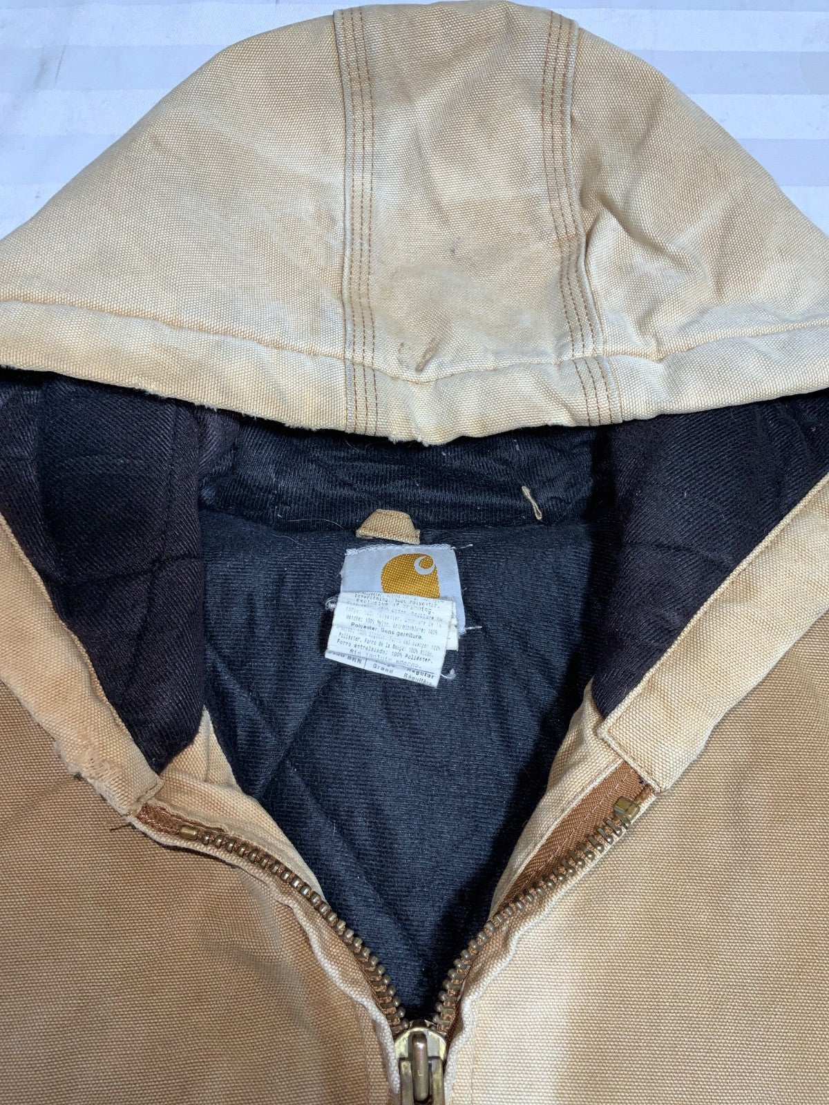 Vintage Carhartt Jacket Large Brown Hooded Full Zip Work Wear J140 BRN 90s