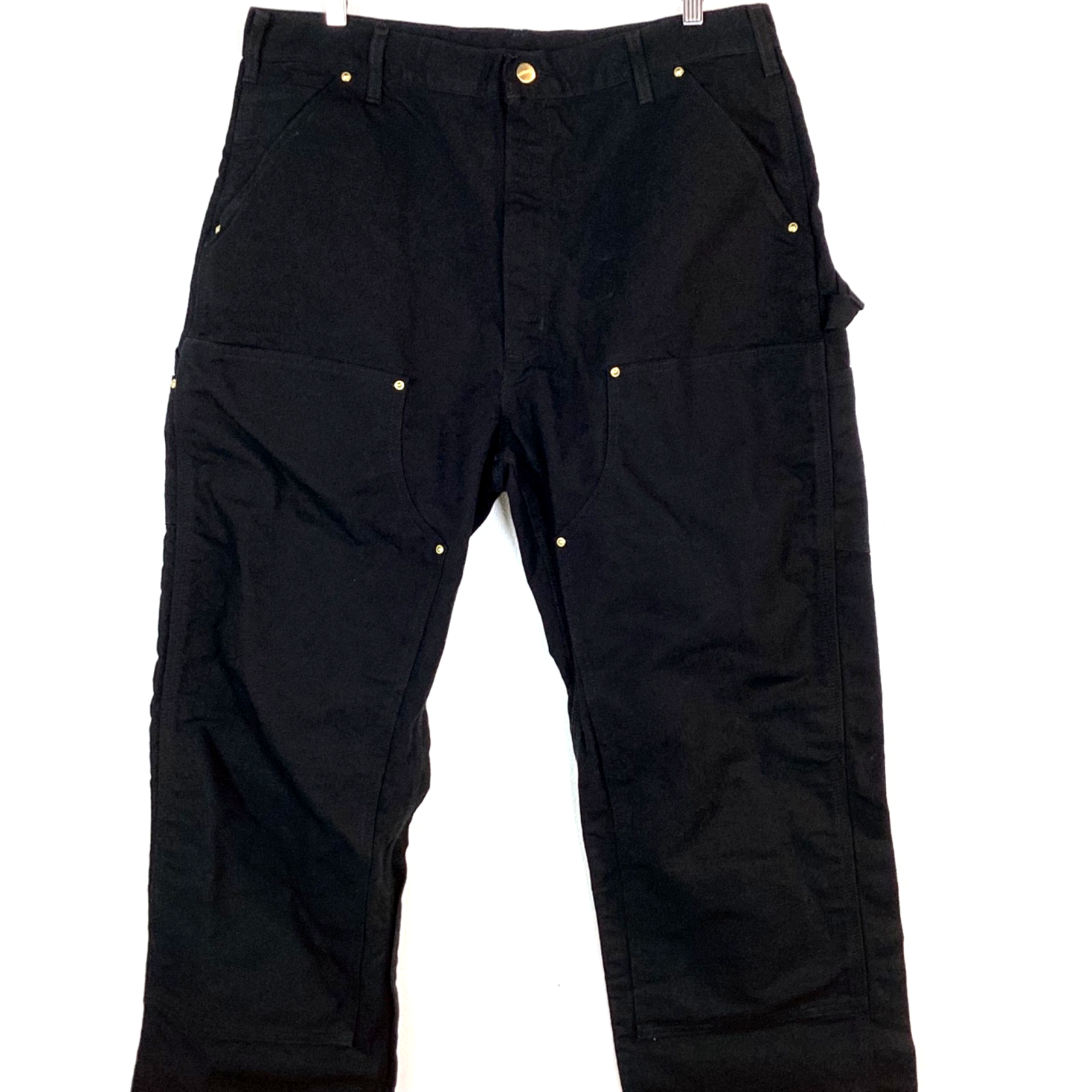 Carhartt Double Knee Dungaree Canvas Workwear Pants Size 38x36 Black