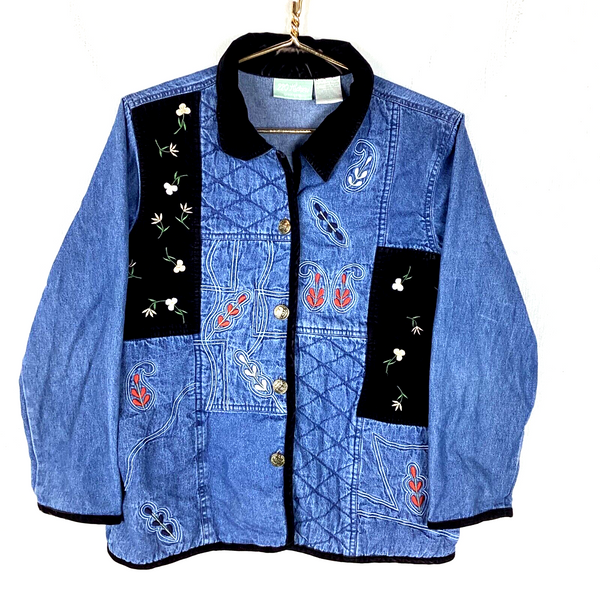 Vintage 1990s Women's Denim Jean Trucker Jacket Size Large Blue 220 Hickory