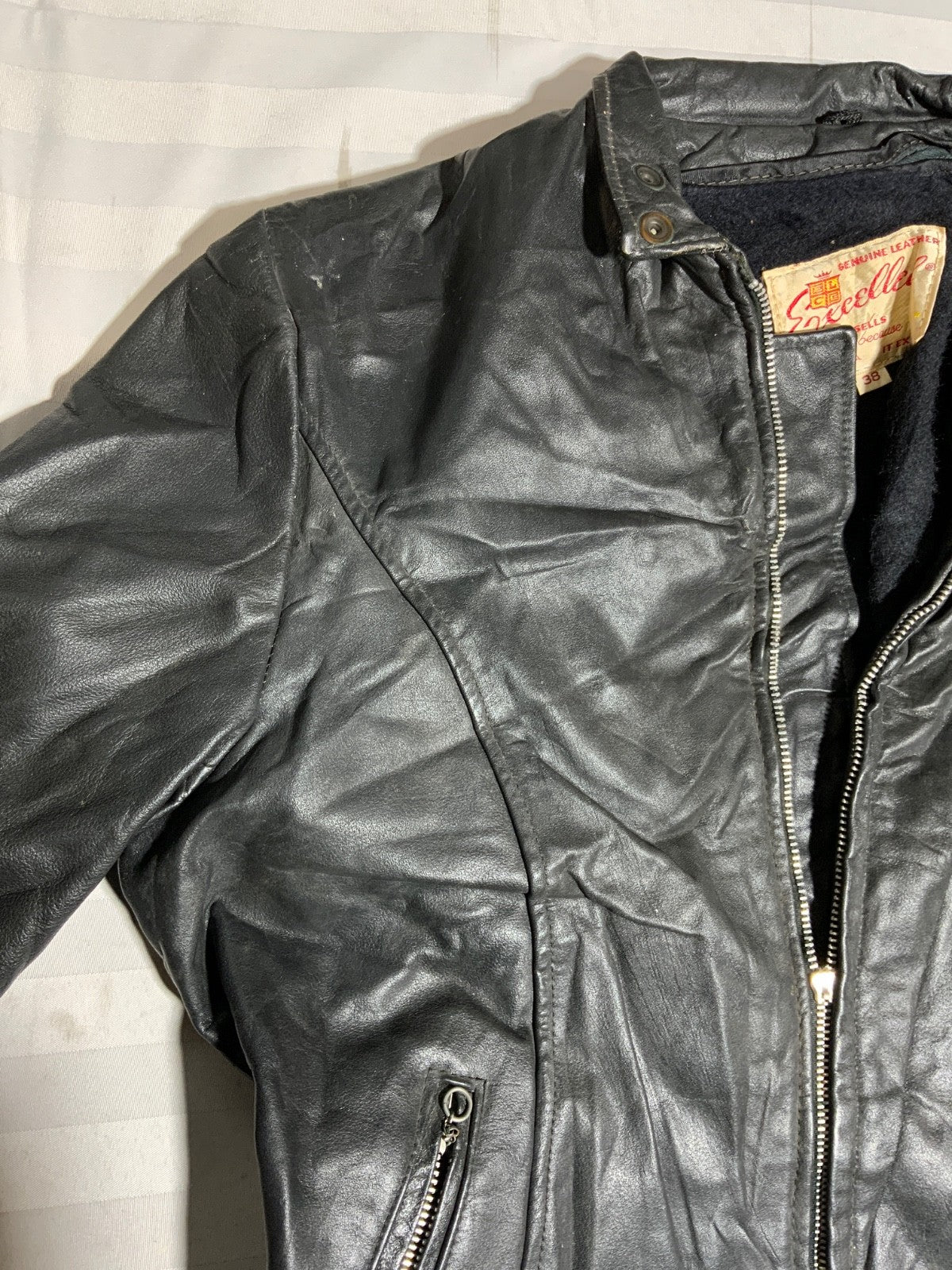 Vintage Excelled Leather Cafe Racer Jacket Small Full Zip Lined Made Usa 80s