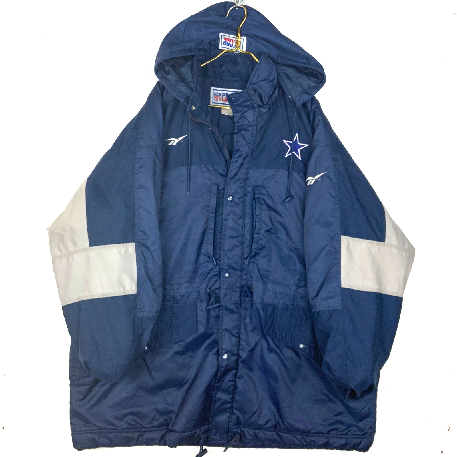 Vintage Dallas Cowboys Reebok Jacket 2XL Hooded Puffer Full Zip Nfl Pro Line