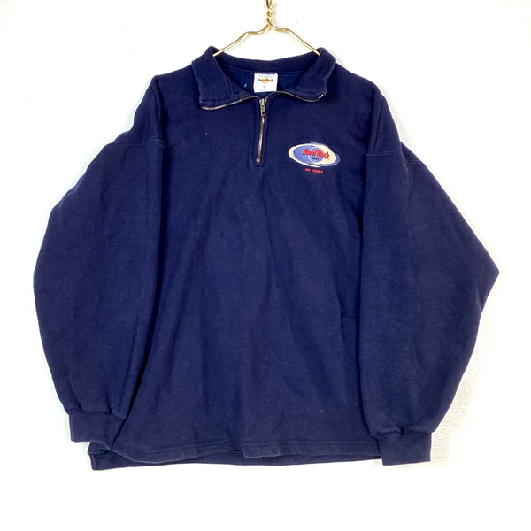 Vintage Hard Rock Cafe Quarter Zip Sweatshirt Size Medium Blue 90s